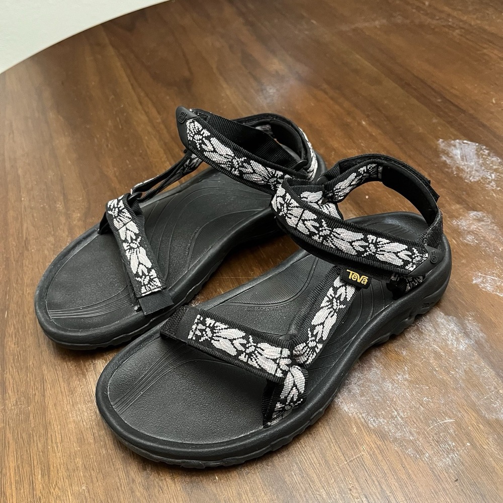 Teva Hurricane XLT2 Sandals Black White Floral Strappy Hiking Womens 8 1093378